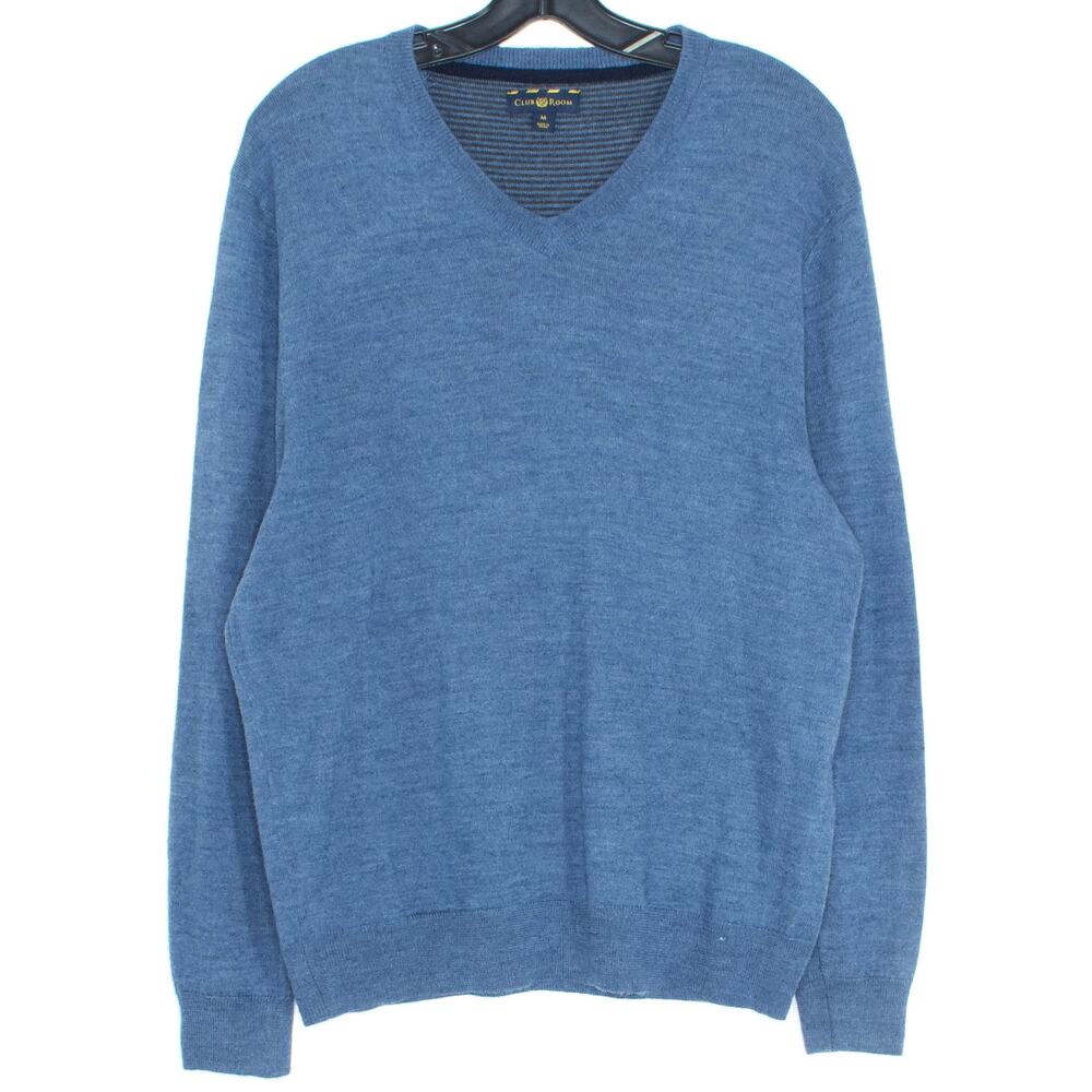 Club Room Mens Sweater Merino Wool Quiet Luxury Classic Minimalist Blue Medium